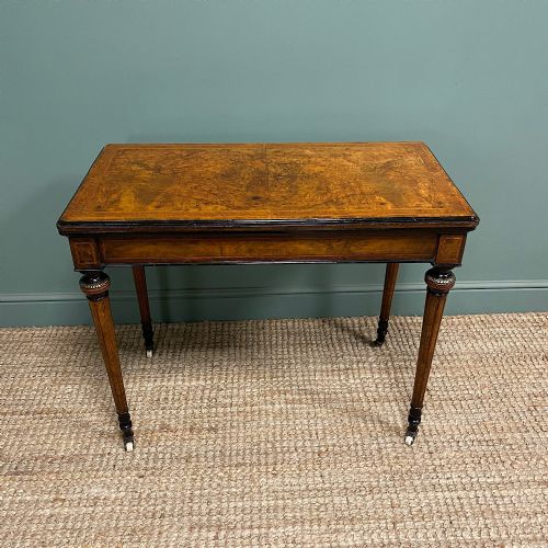 quality figured walnut victorian antique card table games table - CATEGORY: ANTIQUE TABLES - DATED VICTORIAN