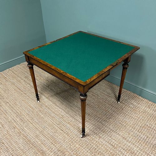QUALITY FIGURED WALNUT VICTORIAN ANTIQUE CARD TABLE GAMES TABLE - ADDITIONAL PHOTO 2