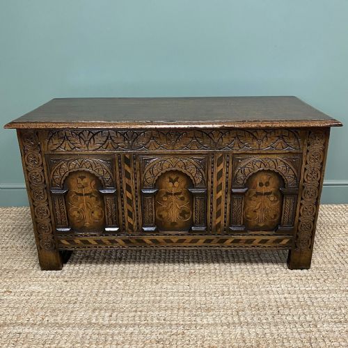 quality antique inlaid oak coffer - CATEGORY: ANTIQUE CHESTS - DATED 1900
