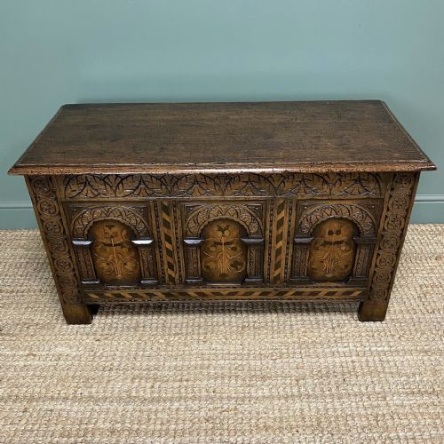 QUALITY ANTIQUE INLAID OAK COFFER - ADDITIONAL PHOTO 1