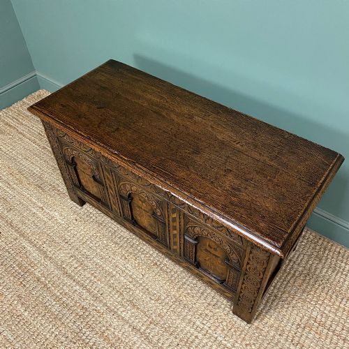 QUALITY ANTIQUE INLAID OAK COFFER - ADDITIONAL PHOTO 2