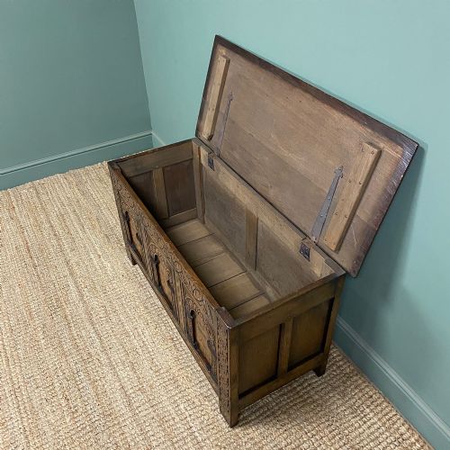 QUALITY ANTIQUE INLAID OAK COFFER - ADDITIONAL PHOTO 4