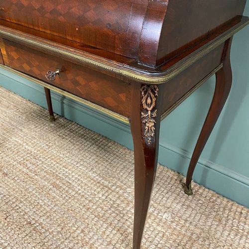 ELEGANT FRENCH MARBLE TOPPED ANTIQUE CYLINDER BUREAU - ADDITIONAL PHOTO 2