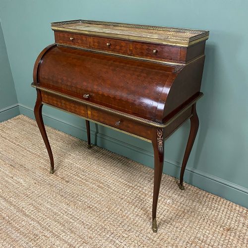 ELEGANT FRENCH MARBLE TOPPED ANTIQUE CYLINDER BUREAU - ADDITIONAL PHOTO 5