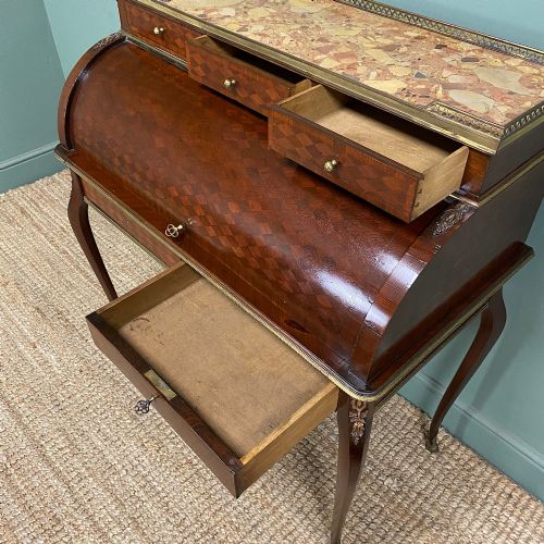 ELEGANT FRENCH MARBLE TOPPED ANTIQUE CYLINDER BUREAU - ADDITIONAL PHOTO 6