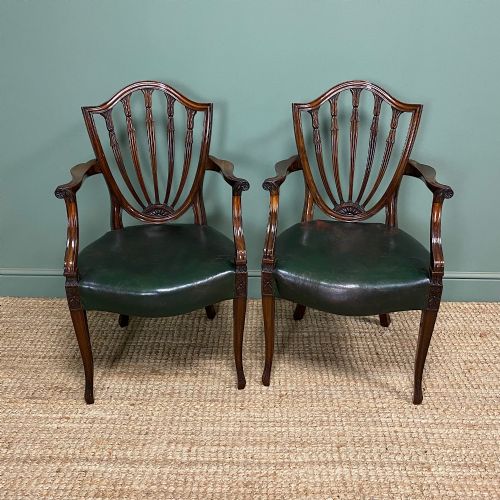 elegant pair of edwardian hepplewhite design antique carver chairs - CATEGORY: ANTIQUE CHAIRS - DATED 1900
