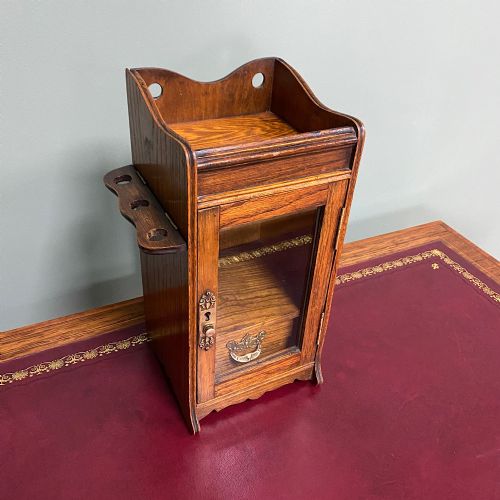 SMALL OAK ANTIQUE SMOKING CABINET - ADDITIONAL PHOTO 2