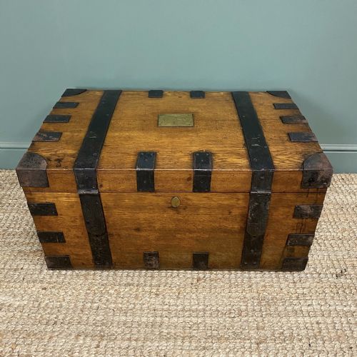 victorian oak metal banded antique silver chest - CATEGORY: ANTIQUE CHESTS - DATED VICTORIAN