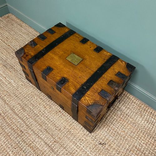 VICTORIAN OAK METAL BANDED ANTIQUE SILVER CHEST - ADDITIONAL PHOTO 2