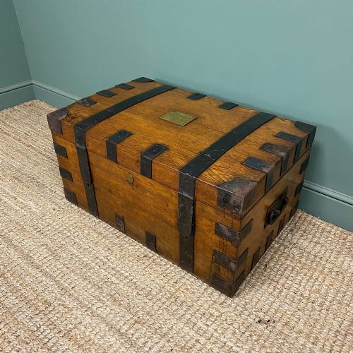 VICTORIAN OAK METAL BANDED ANTIQUE SILVER CHEST - ADDITIONAL PHOTO 3
