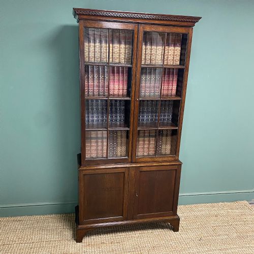 QUALITY VICTORIAN ANTIQUE GLAZED OAK BOOKCASE ON CUPBOARD - ADDITIONAL PHOTO 3