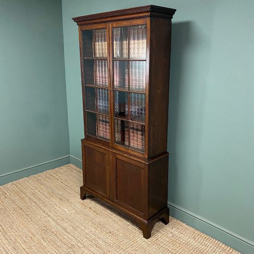 QUALITY VICTORIAN ANTIQUE GLAZED OAK BOOKCASE ON CUPBOARD - ADDITIONAL PHOTO 5