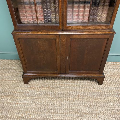 QUALITY VICTORIAN ANTIQUE GLAZED OAK BOOKCASE ON CUPBOARD - ADDITIONAL PHOTO 7