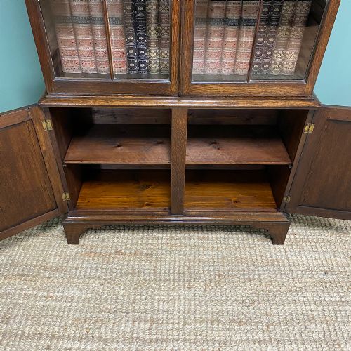 QUALITY VICTORIAN ANTIQUE GLAZED OAK BOOKCASE ON CUPBOARD - ADDITIONAL PHOTO 8