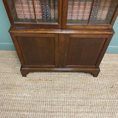 QUALITY VICTORIAN ANTIQUE GLAZED OAK BOOKCASE ON CUPBOARD - ADDITIONAL PHOTO 9