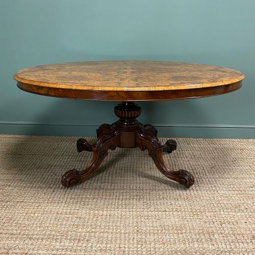 stunning victorian oval antique burr walnut table - CATEGORY: ANTIQUE TABLES - DATED VICTORIAN