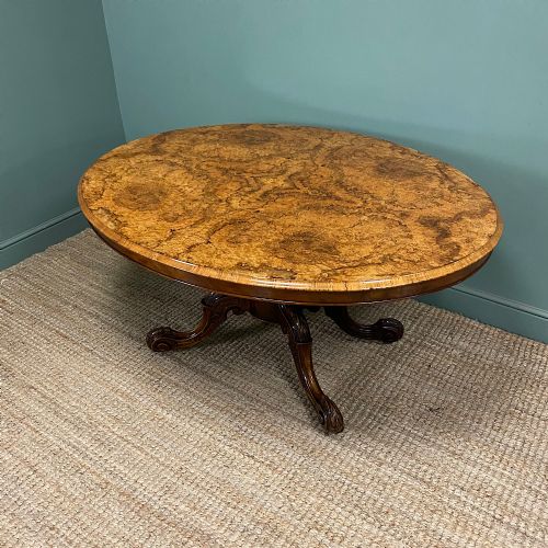STUNNING VICTORIAN OVAL ANTIQUE BURR WALNUT TABLE - ADDITIONAL PHOTO 1