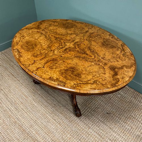 STUNNING VICTORIAN OVAL ANTIQUE BURR WALNUT TABLE - ADDITIONAL PHOTO 4
