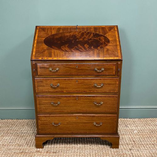 quality small inlaid mahogany antique edwardian bureau - CATEGORY: ANTIQUE BUREAU - DATED EDWARDIAN