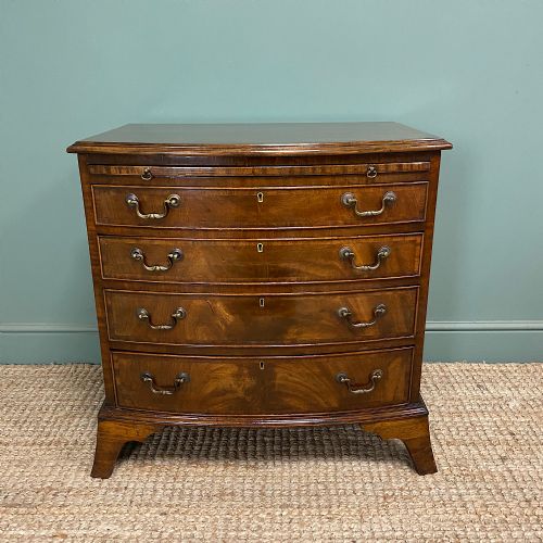quality small bow fronted antique chest with brushing slide - CATEGORY: ANTIQUE CHEST OF DRAWERS - DATED EDWARDIAN