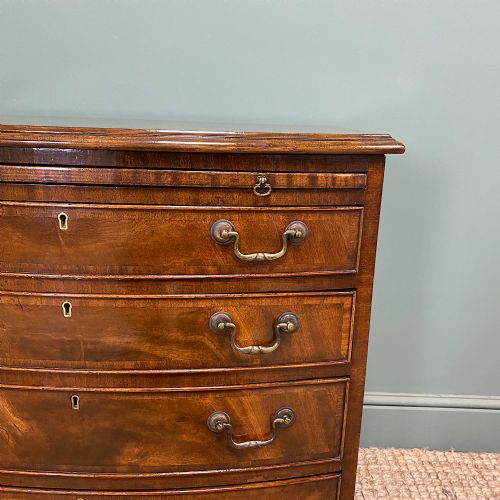 QUALITY SMALL BOW FRONTED ANTIQUE CHEST WITH BRUSHING SLIDE - ADDITIONAL PHOTO 5