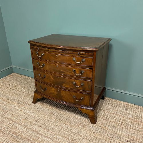 QUALITY SMALL BOW FRONTED ANTIQUE CHEST WITH BRUSHING SLIDE - ADDITIONAL PHOTO 6