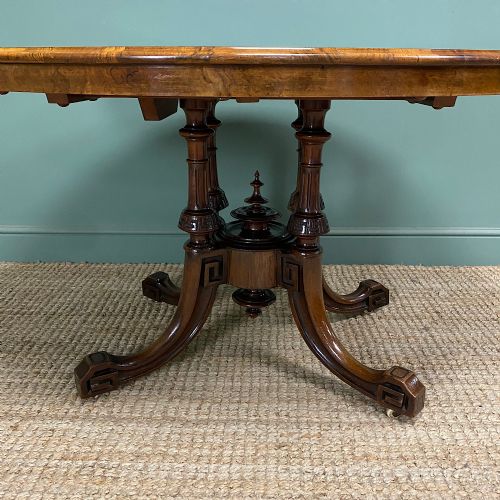 MAGNIFICENT FIGURED WALNUT INLAID ANTIQUE OVAL WALNUT DINING TABLE - ADDITIONAL PHOTO 5