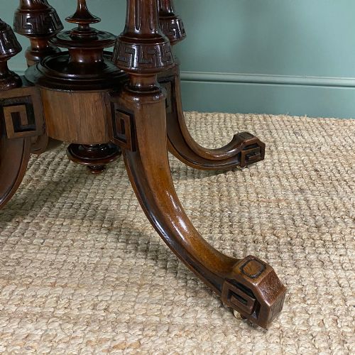 MAGNIFICENT FIGURED WALNUT INLAID ANTIQUE OVAL WALNUT DINING TABLE - ADDITIONAL PHOTO 9
