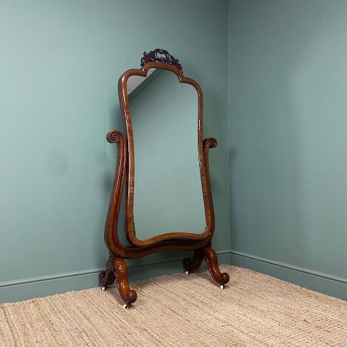 STUNNING MAHOGANY ANTIQUE VICTORIAN CHEVAL MIRROR - ADDITIONAL PHOTO 2