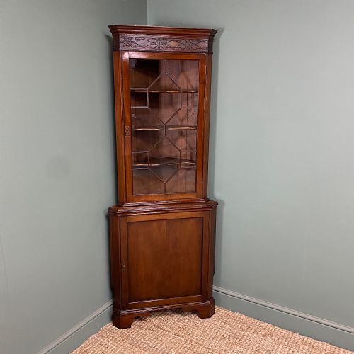 stunning edwardian antique glazed corner display cabinet - CATEGORY: ANTIQUE CABINETS - DATED EDWARDIAN