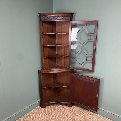 STUNNING EDWARDIAN ANTIQUE GLAZED CORNER DISPLAY CABINET - ADDITIONAL PHOTO 3
