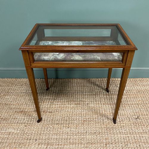 ELEGANT MAHOGANY GLAZED ANTIQUE EDWARDIAN BIJOUTERIE TABLE - ADDITIONAL PHOTO 1