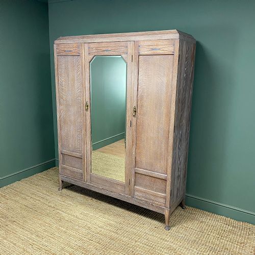 Decorative Antique Limed Oak Edwardian Wardrobe
