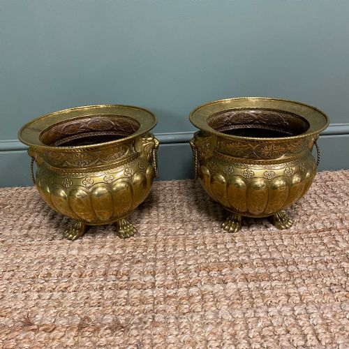 UNUSUAL PAIR OF ANTIQUE BRASS JARDINIERES - ADDITIONAL PHOTO 1