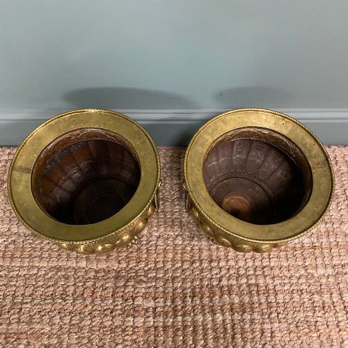 UNUSUAL PAIR OF ANTIQUE BRASS JARDINIERES - ADDITIONAL PHOTO 2