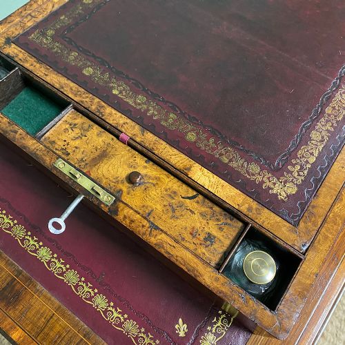 RARE 19TH CENTURY POLLARD OAK ANTIQUE WRITING SLOPE - ADDITIONAL PHOTO 4