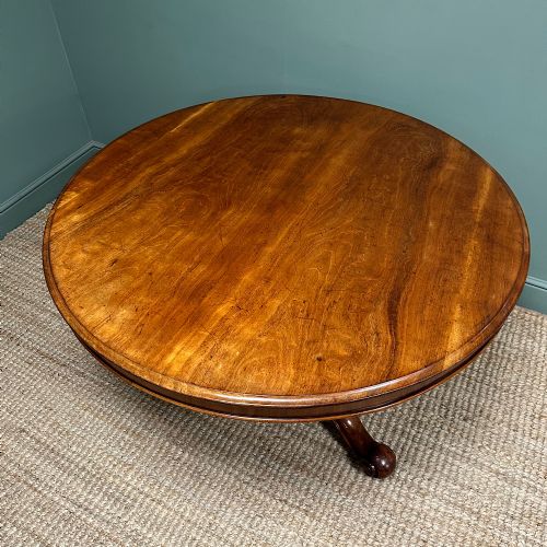 BEAUTIFULLY FIGURED MAHOGANY CIRCULAR ANTIQUE DINING TABLE - ADDITIONAL PHOTO 2