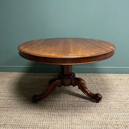 BEAUTIFULLY FIGURED MAHOGANY CIRCULAR ANTIQUE DINING TABLE - ADDITIONAL PHOTO 5