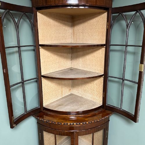 BEAUTIFUL EDWARDIAN MAHOGANY ANTIQUE BOW FRONTED CORNER CABINET - ADDITIONAL PHOTO 9