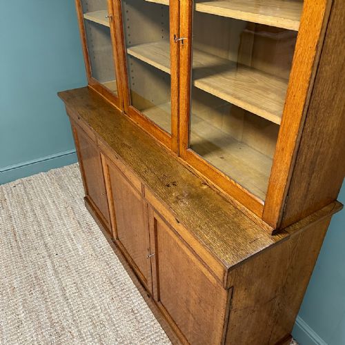 QUALITY LARGE VICTORIAN ANTIQUE OAK BOOKCASE ON CUPBOARD - ADDITIONAL PHOTO 2