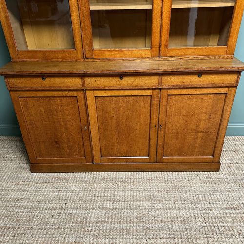 QUALITY LARGE VICTORIAN ANTIQUE OAK BOOKCASE ON CUPBOARD - ADDITIONAL PHOTO 4