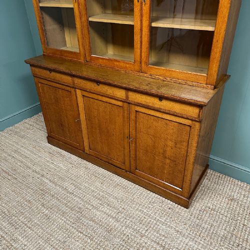 QUALITY LARGE VICTORIAN ANTIQUE OAK BOOKCASE ON CUPBOARD - ADDITIONAL PHOTO 5
