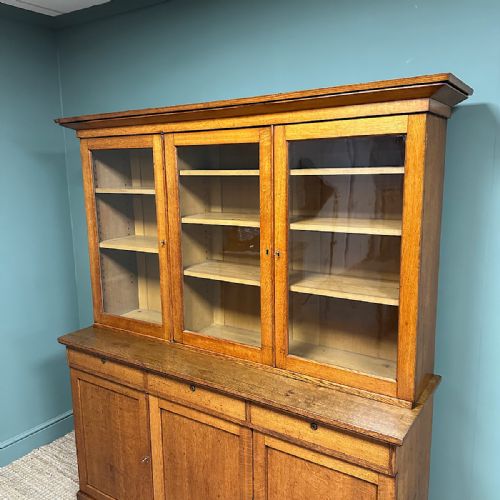 QUALITY LARGE VICTORIAN ANTIQUE OAK BOOKCASE ON CUPBOARD - ADDITIONAL PHOTO 6