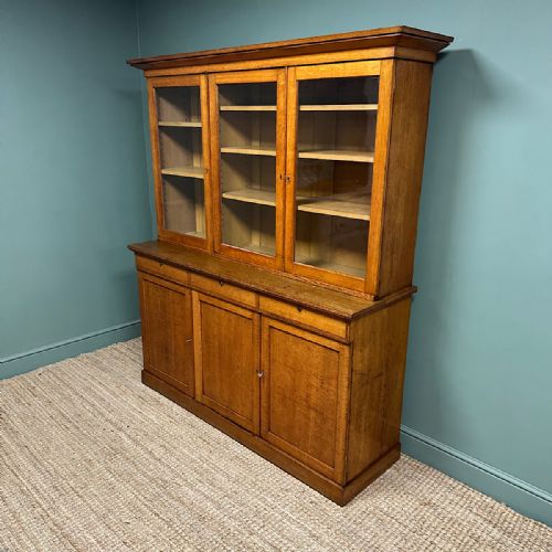 QUALITY LARGE VICTORIAN ANTIQUE OAK BOOKCASE ON CUPBOARD - ADDITIONAL PHOTO 7