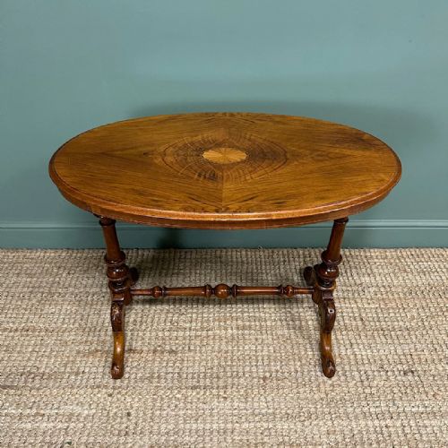 VICTORIAN INLAID ANTIQUE OVAL WALNUT TABLEVICTORIAN INLAID ANTIQUE OVAL WALNUT TABLE - ADDITIONAL PHOTO 1
