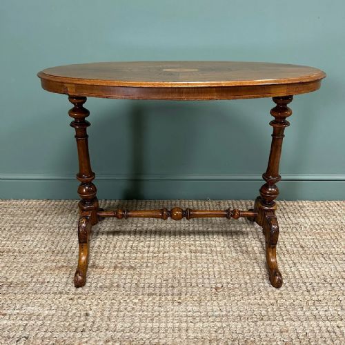 VICTORIAN INLAID ANTIQUE OVAL WALNUT TABLEVICTORIAN INLAID ANTIQUE OVAL WALNUT TABLE - ADDITIONAL PHOTO 2