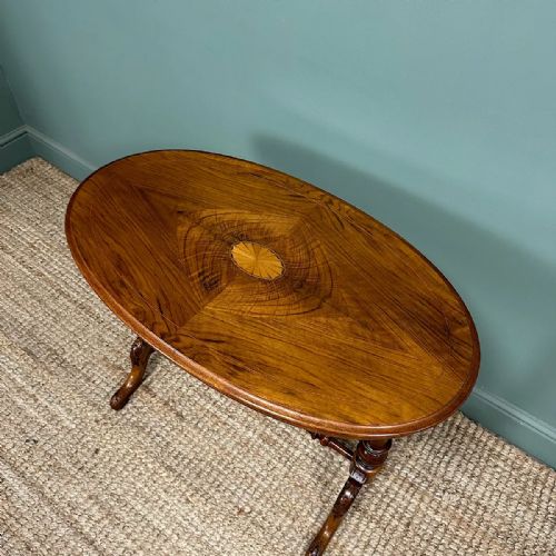 VICTORIAN INLAID ANTIQUE OVAL WALNUT TABLEVICTORIAN INLAID ANTIQUE OVAL WALNUT TABLE - ADDITIONAL PHOTO 5