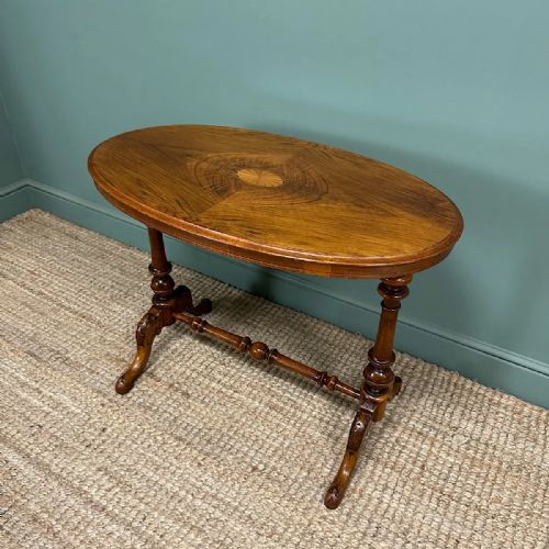 VICTORIAN INLAID ANTIQUE OVAL WALNUT TABLEVICTORIAN INLAID ANTIQUE OVAL WALNUT TABLE - ADDITIONAL PHOTO 6