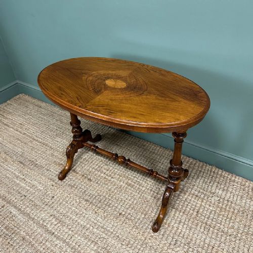 VICTORIAN INLAID ANTIQUE OVAL WALNUT TABLEVICTORIAN INLAID ANTIQUE OVAL WALNUT TABLE - ADDITIONAL PHOTO 7
