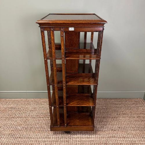 SUPERB QUALITY ANTIQUE VICTORIAN OAK REVOLVING BOOKCASE BY FRANCIS JAMES SMITH - ADDITIONAL PHOTO 2